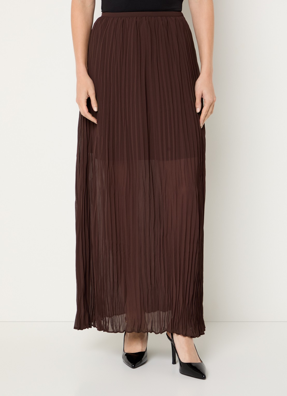 French Connection Saylor maxi rok met plissé - detail bruin