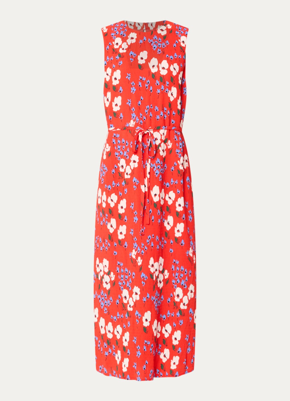 French Connection Scarlett Covey midi jurk met bloemenprint en strikceintuur - voorkant rood