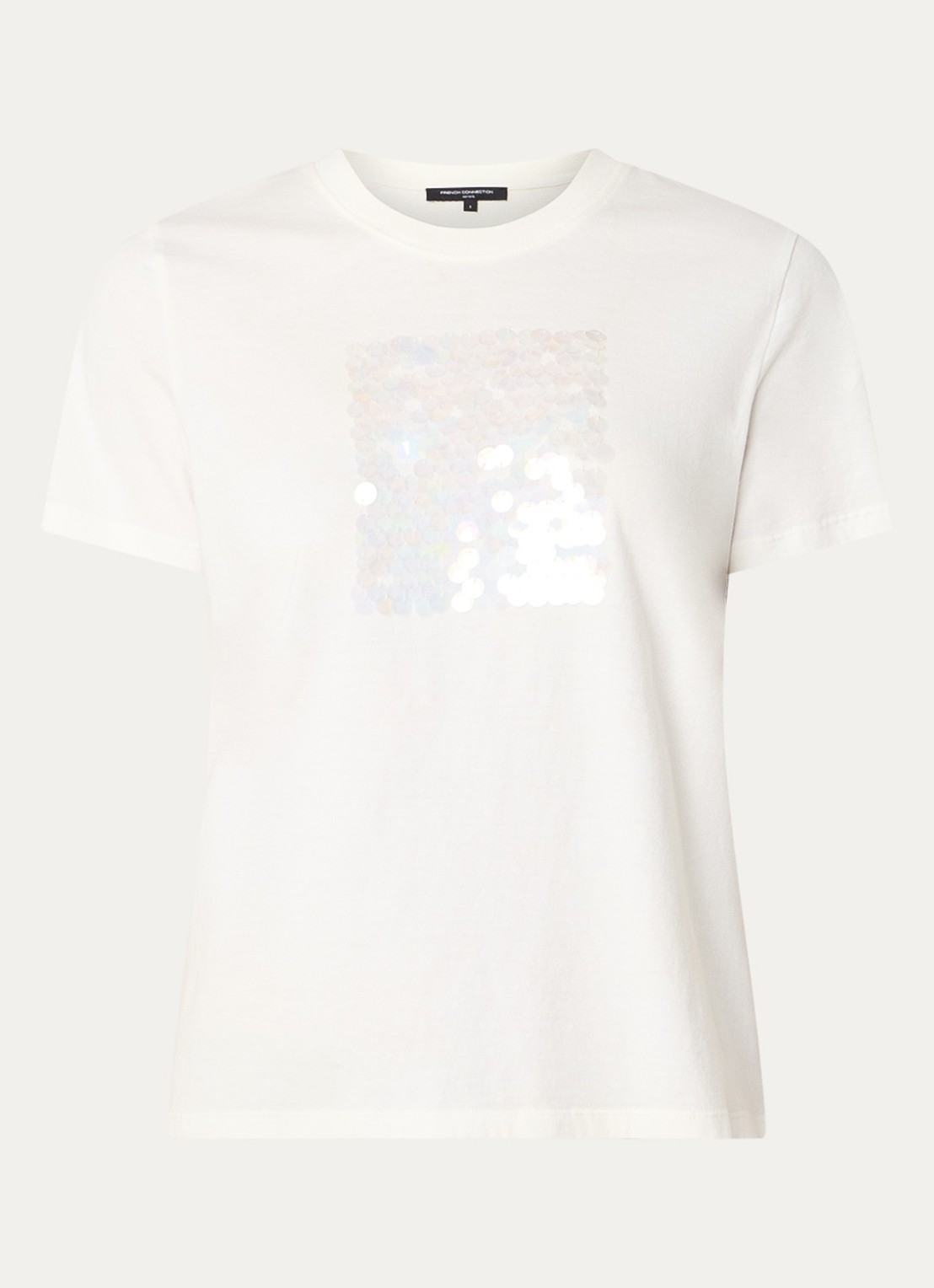 French Connection T-shirt met pailletten - voorkant 3 gebroken wit