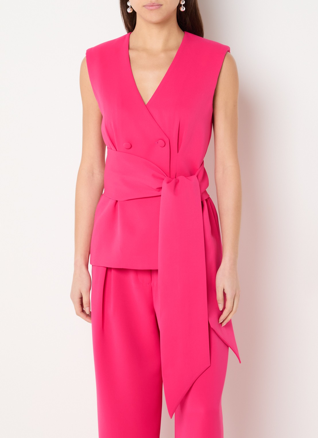 French Connection Tiana gilet met strikceintuur - detail 4 fuchsia