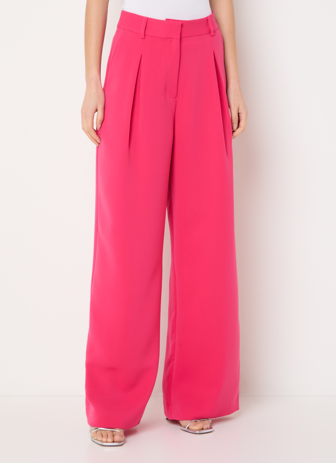 French Connection Tiana high waist wide fit pantalon met steekzakken - detail 4 fuchsia