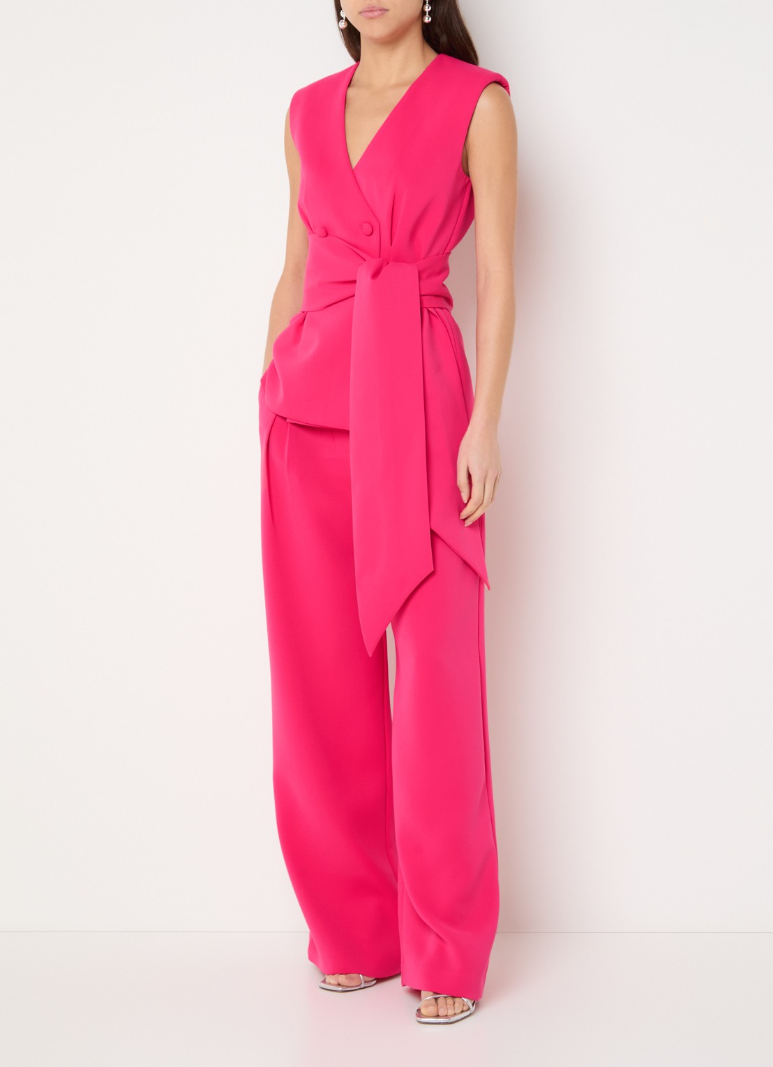 French Connection Tiana high waist wide fit pantalon met steekzakken - voorkant 2 fuchsia