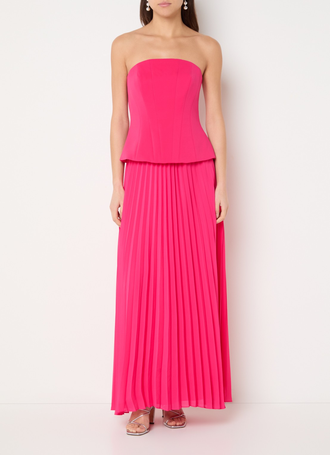 French Connection Tiana strapless maxi jurk met plissé - detail 4 fuchsia