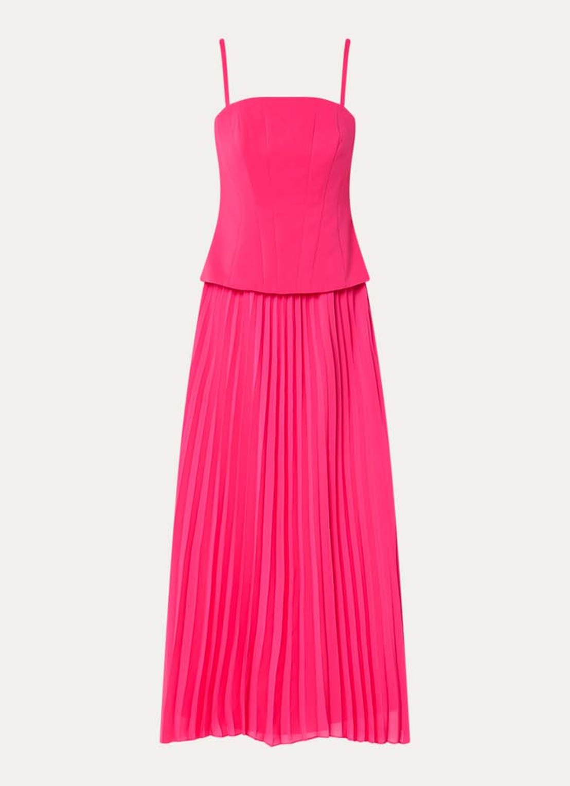 French Connection Tiana strapless maxi jurk met plissé - voorkant 2 fuchsia