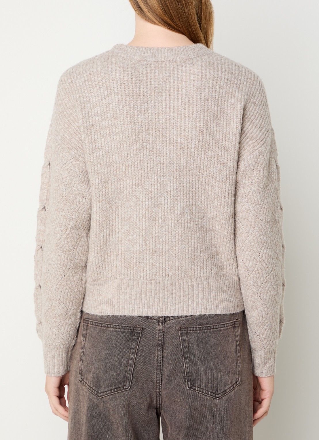 French Connection Tina grofgebreide trui in wolblend met gestrikt detail - achterkant 4 taupe