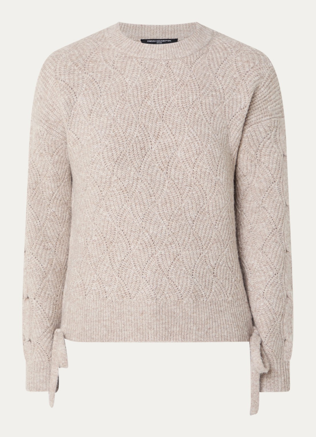 French Connection Tina grofgebreide trui in wolblend met gestrikt detail - voorkant taupe