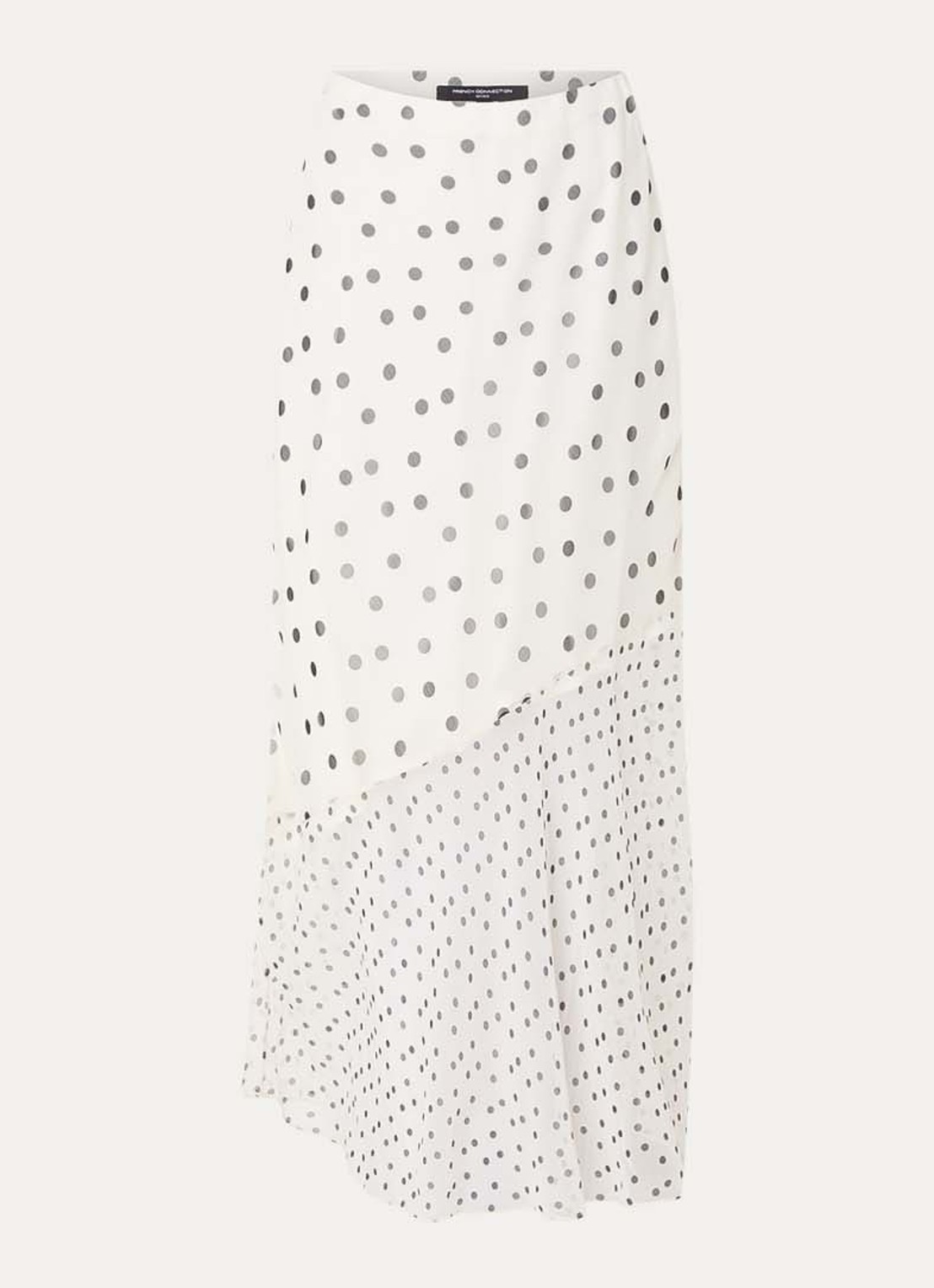 French Connection Valeria asymmetrische midi rok met stippenprint en volant - voorkant gebroken wit