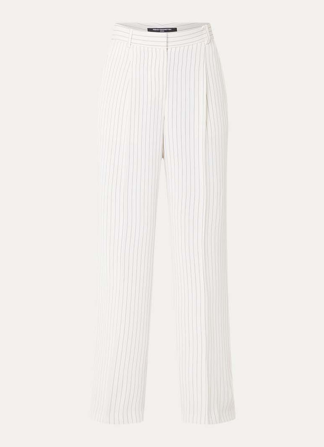 French Connection Vinnie high waist loose fit pantalon met krijtstreep en steekzakken - voorkant 3 gebroken wit