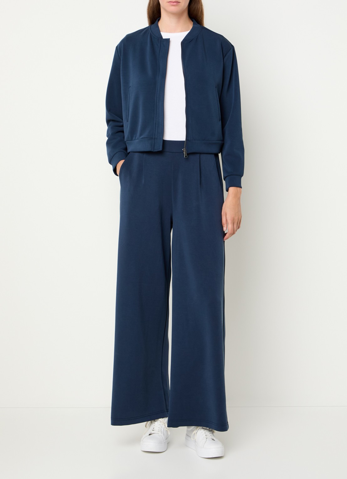 French Connection Wren bomberjack van jersey met steekzakken - voorkant 3 indigo