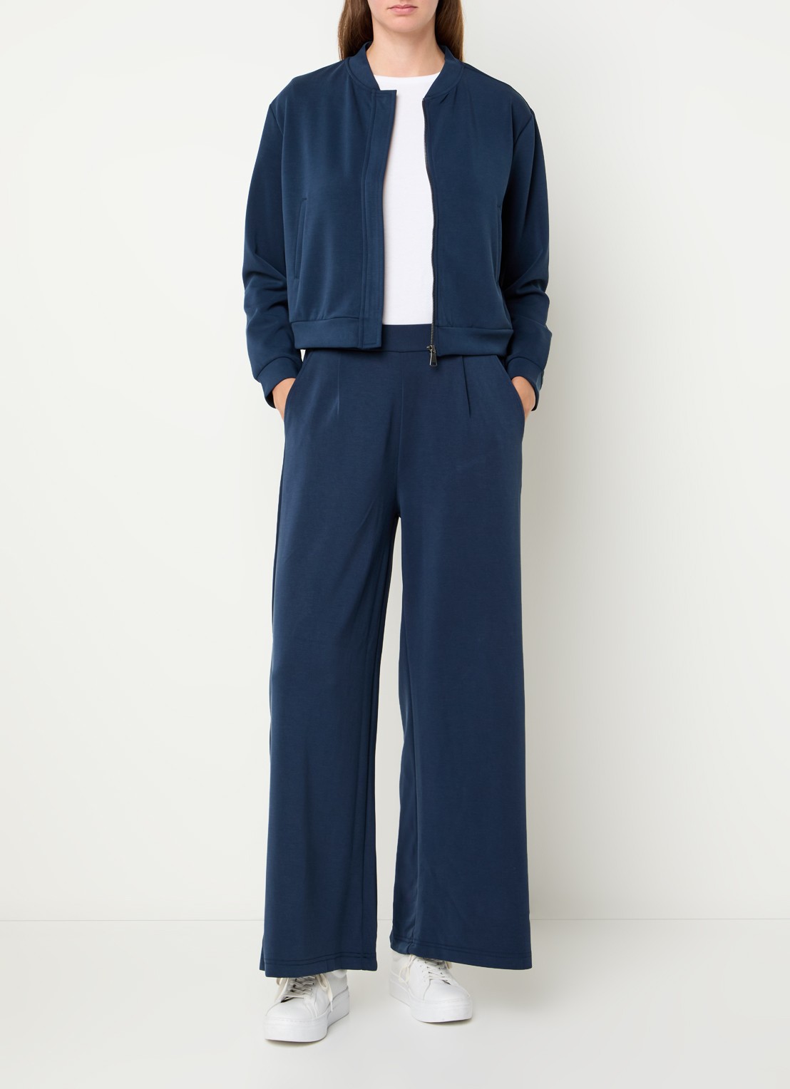 French Connection Wren high waist wide fit pantalon met steekzakken - voorkant 4 indigo