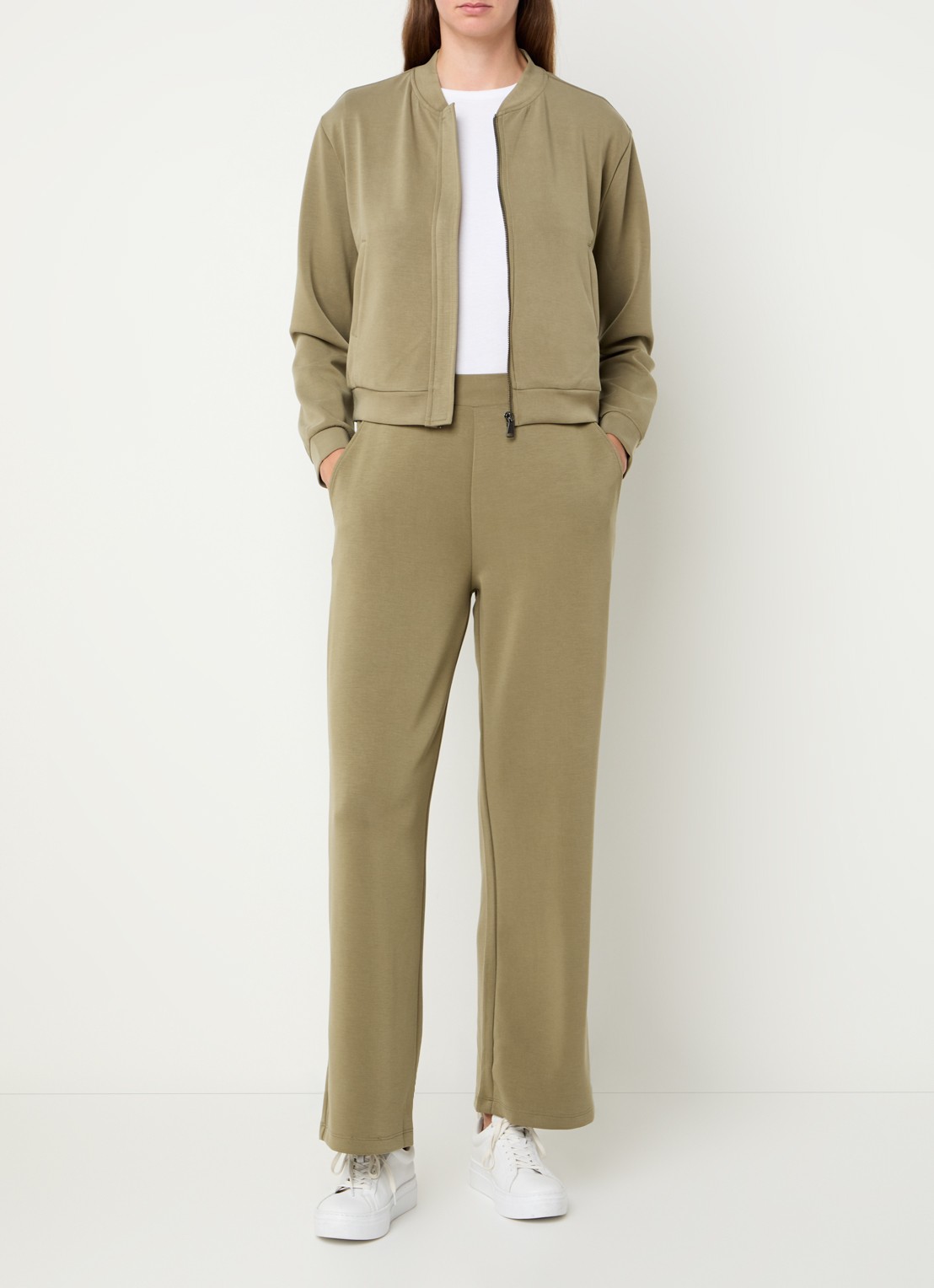 French Connection Wren high waist wide fit pantalon met steekzakken - voorkant 4 mosgroen