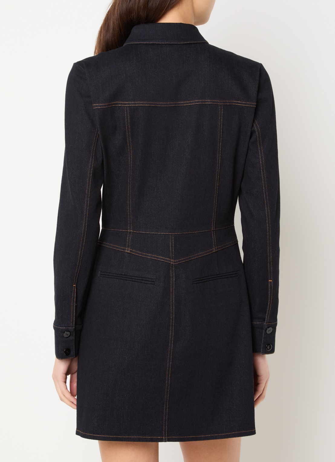 French Connection Yami mini denim jurk met steekzakken - achterkant 3 donkerblauw