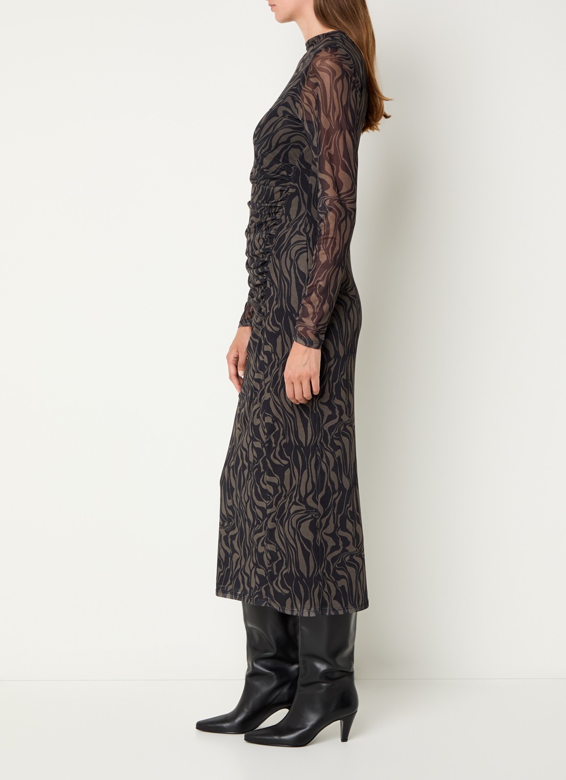 French Connection Zaria maxi jurk met camouflageprint - voorkant 3 zwart