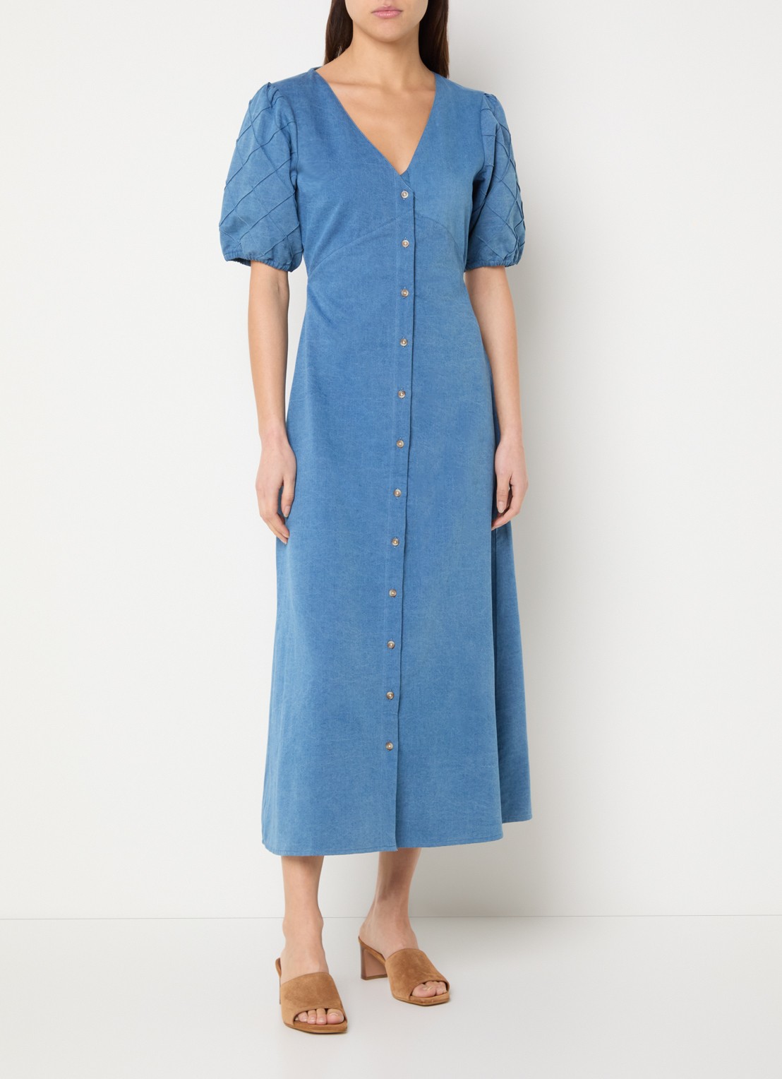 French Connection Zaves denim blousejurk met V-hals - detail 3 blauw