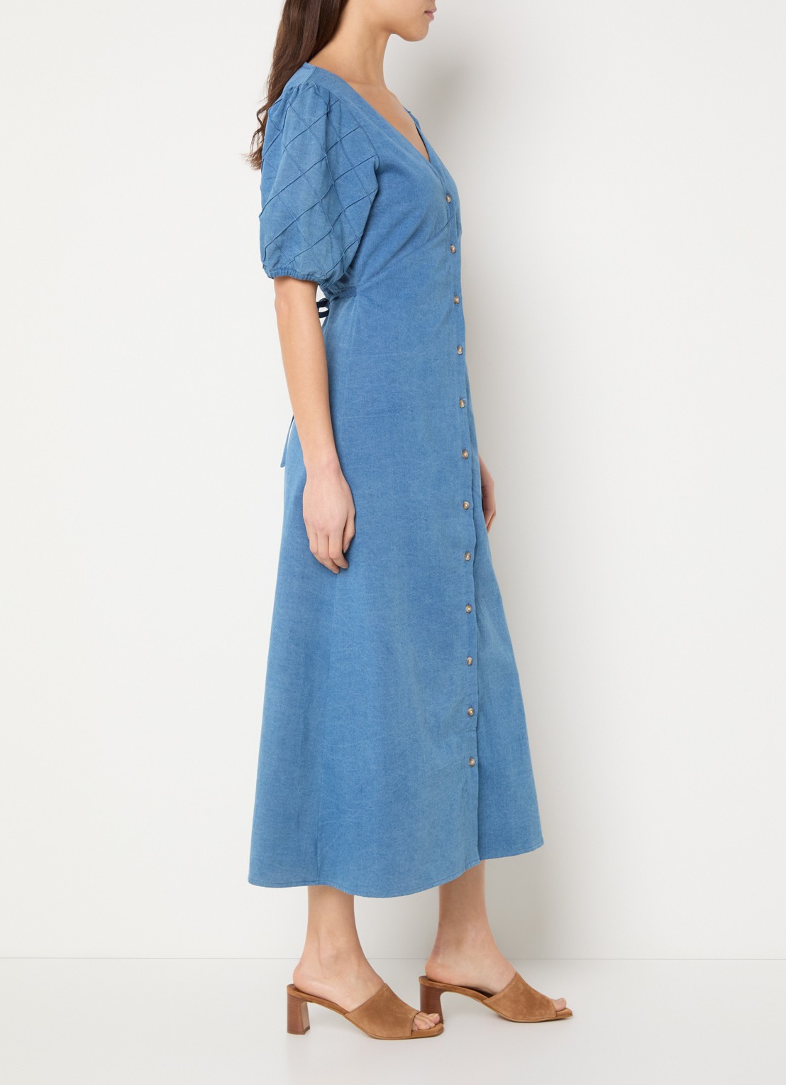 French Connection Zaves denim blousejurk met V-hals - voorkant 2 blauw