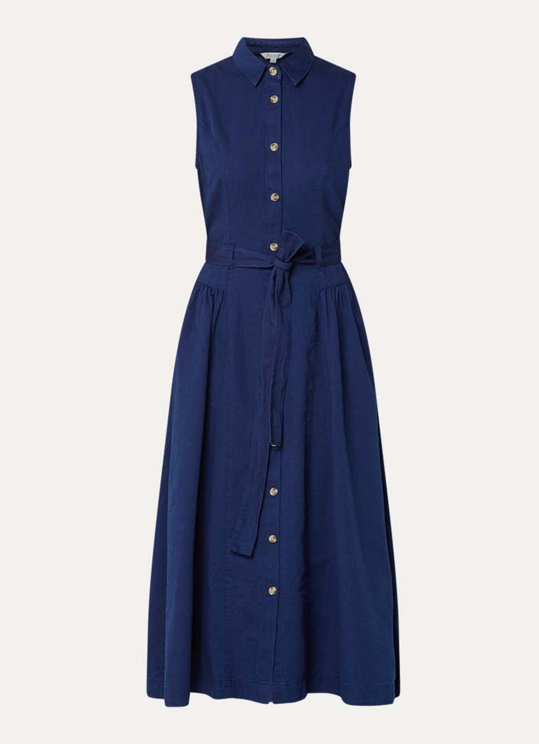 French Connection Zaves midi  blousejurk van chambray met strikceintuur - voorkant 2 donkerblauw