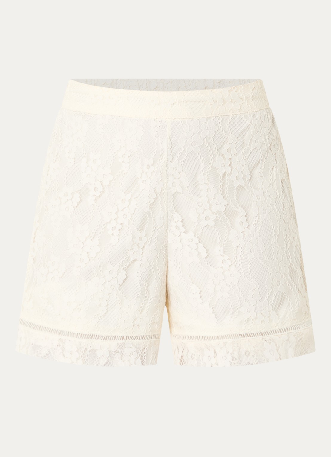 French Connection Zoe high waist straight fit korte broek van kant - voorkant creme