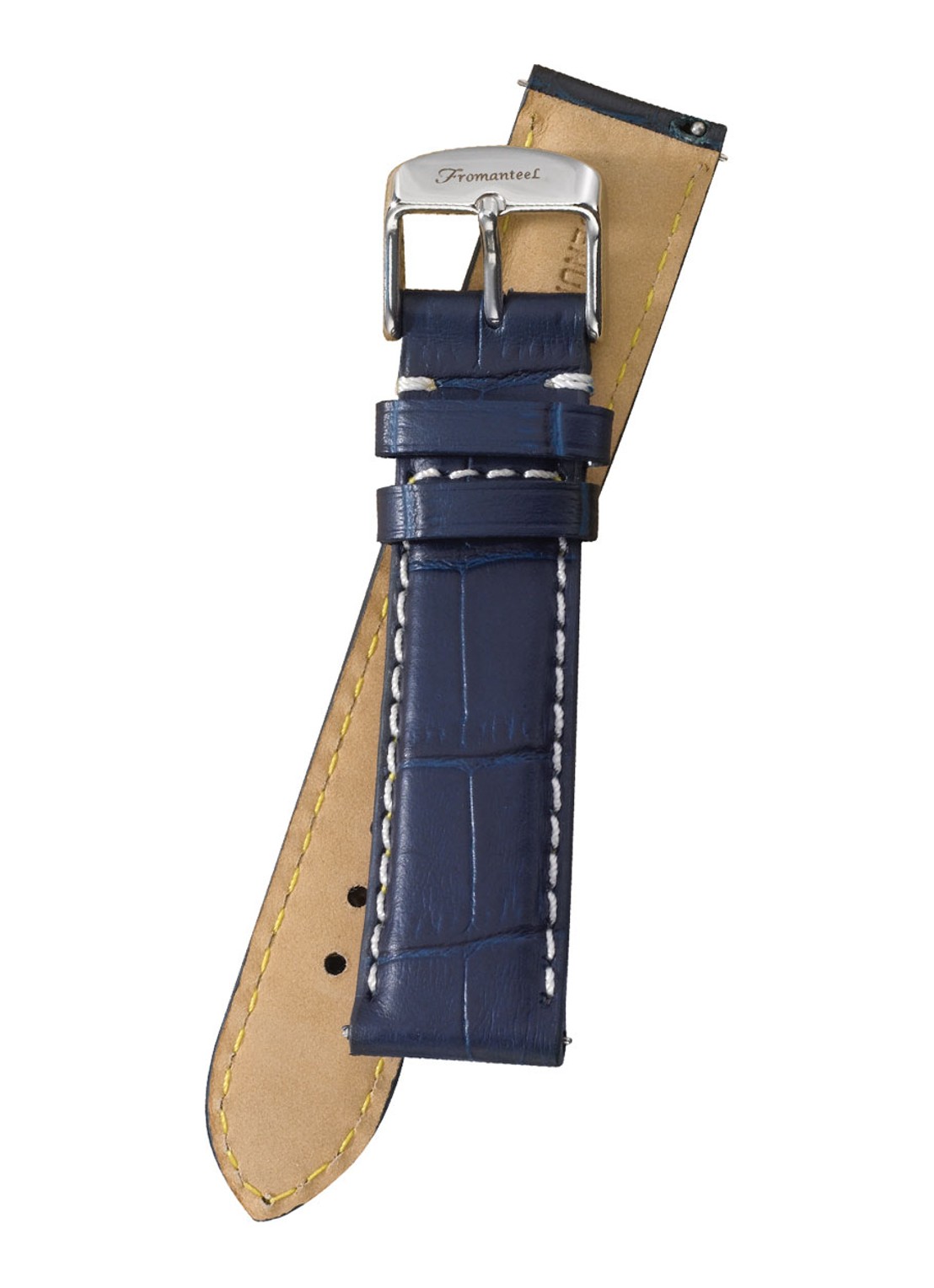 Fromanteel Horlogeband van kalfsleer met crocostructuur S-011 - voorkant donkerblauw