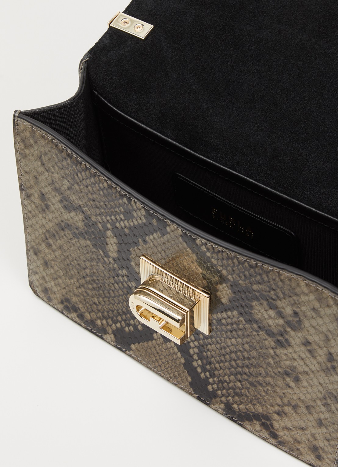 FURLA 1927 Mini crossbodytas van geitenleer met slangenprint - detail 3 grijs