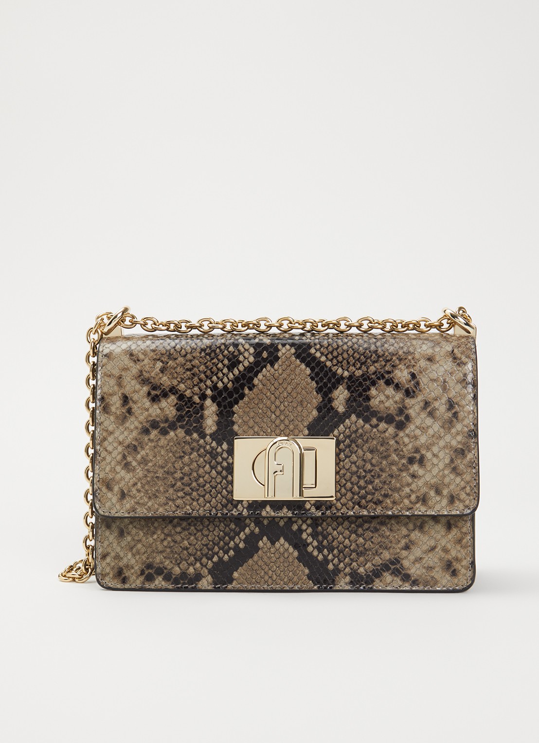 FURLA 1927 Mini crossbodytas van geitenleer met slangenprint - voorkant 2 grijs