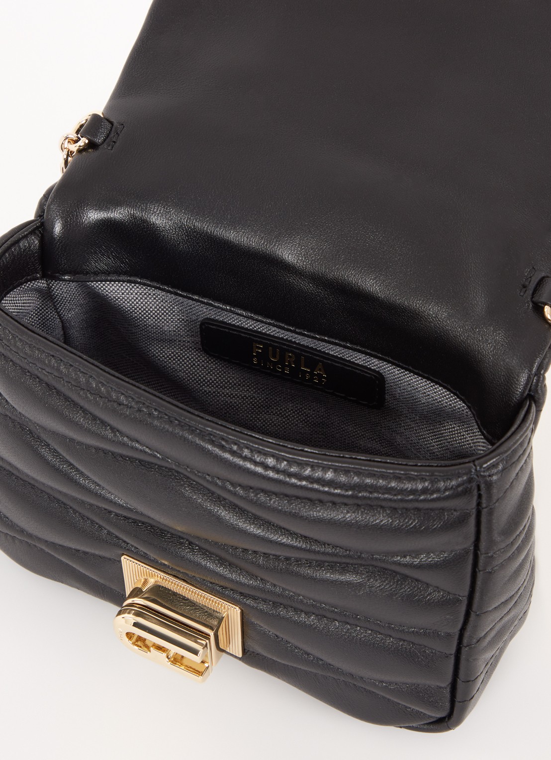 FURLA 1927 Mini crossbodytas van quilted kalfsleer - detail 2 zwart
