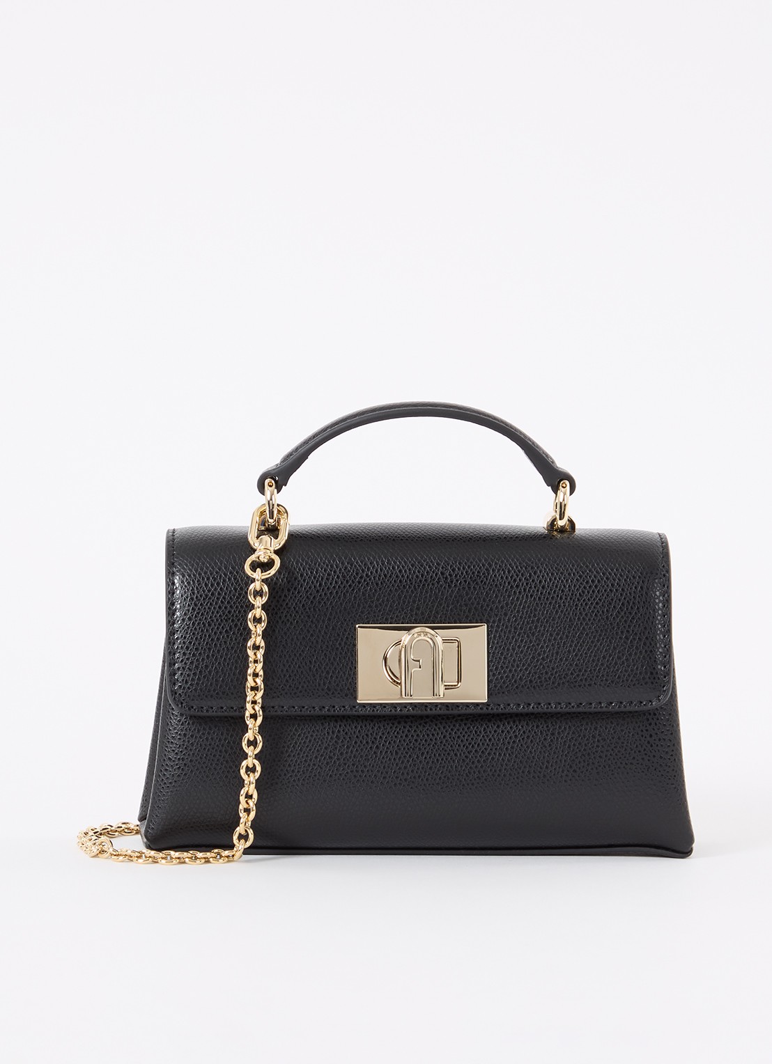 FURLA 1927 Mini handtas van leer met structuur - voorkant 3 zwart