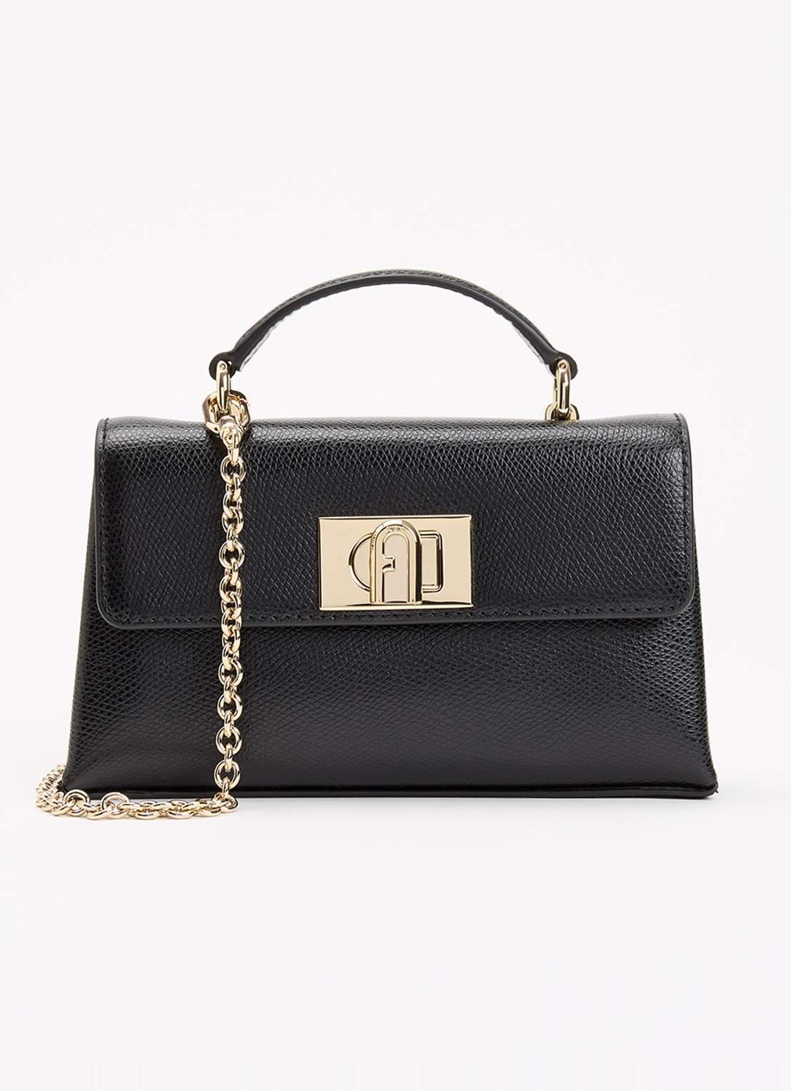 FURLA 1927 Mini handtas van leer met structuur - voorkant zwart