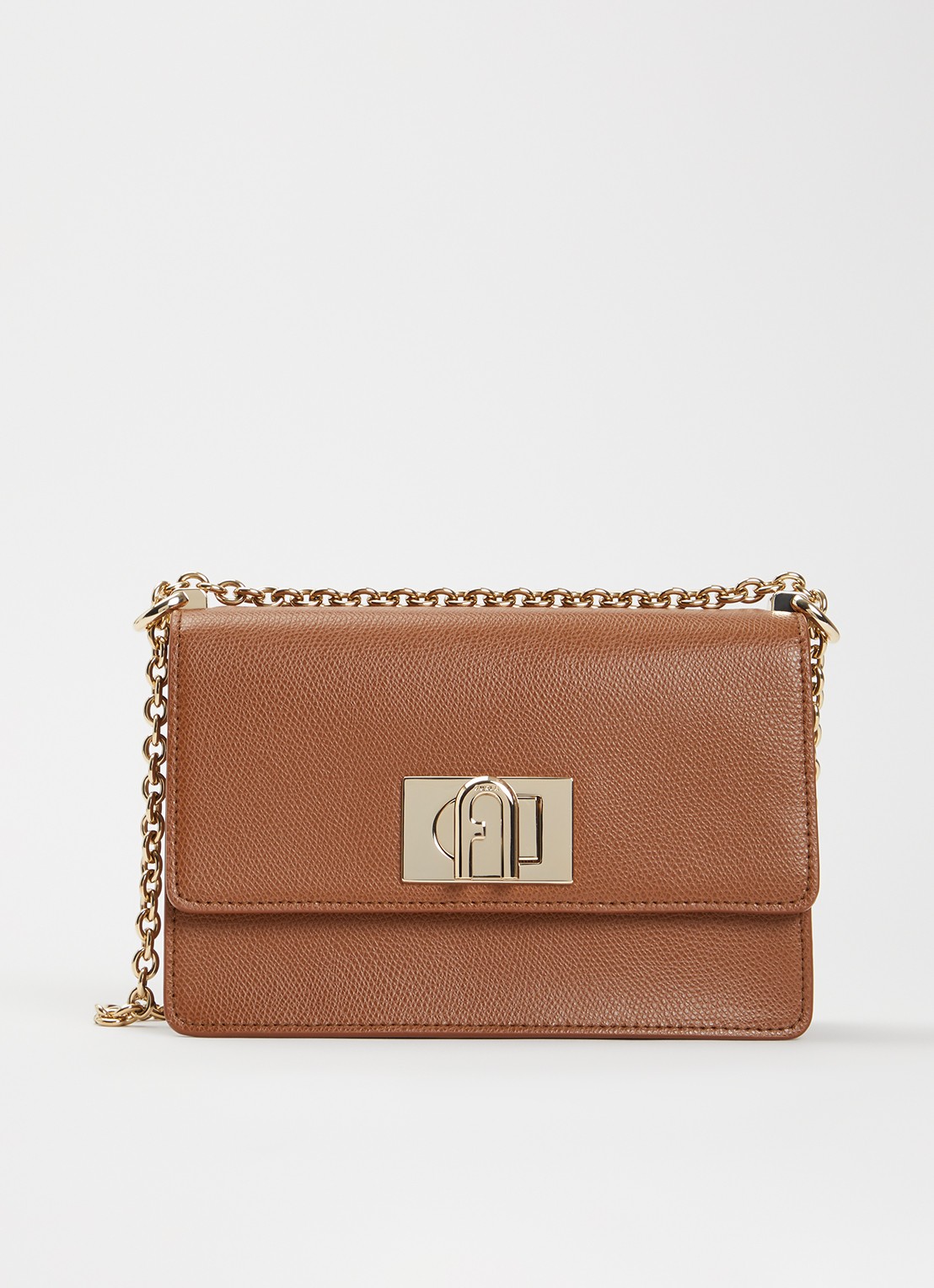 FURLA 1927 mini schoudertas van leer met structuur - voorkant cognac
