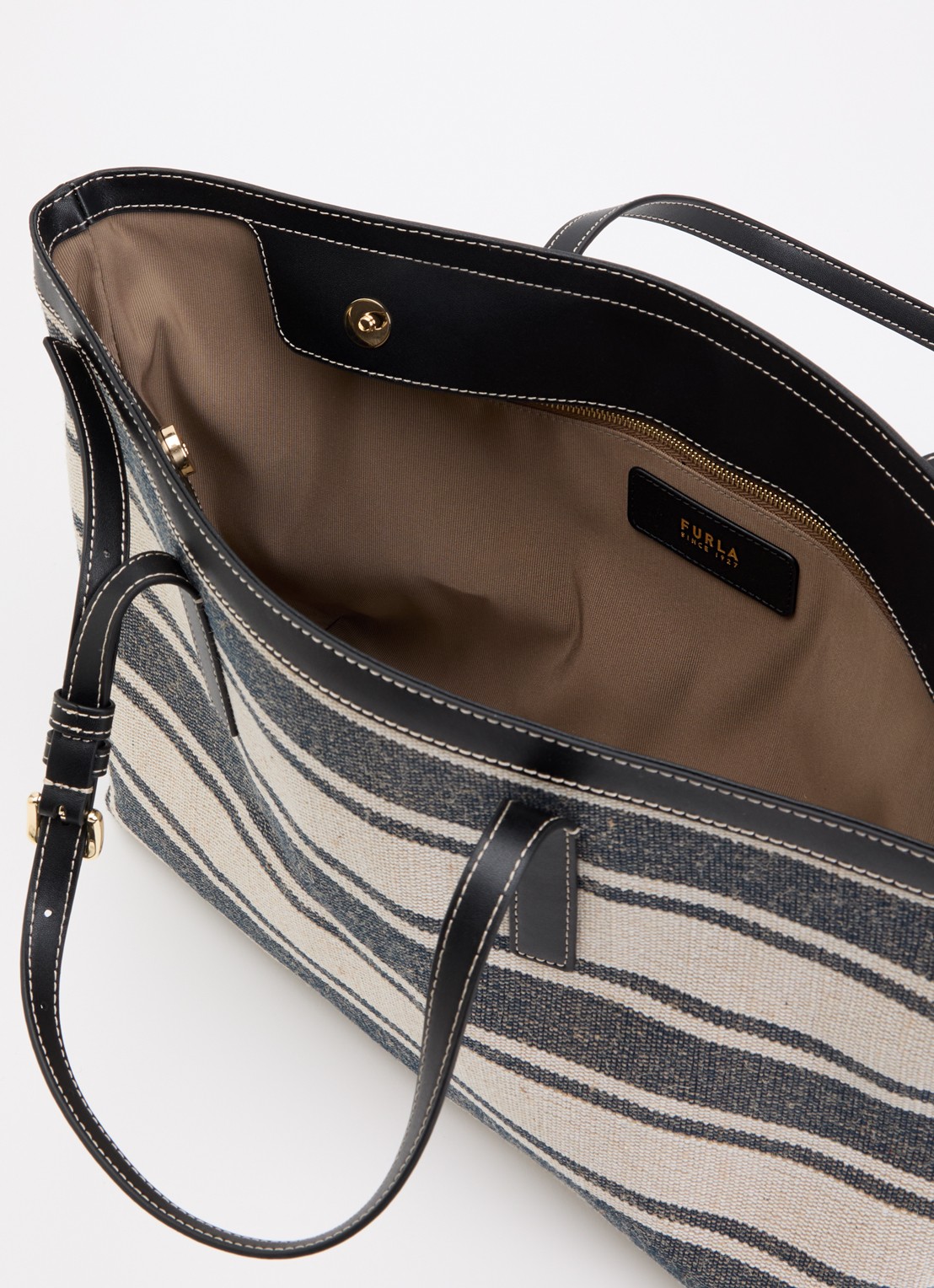 FURLA Debby L shopper van canvas met leren details - detail beige