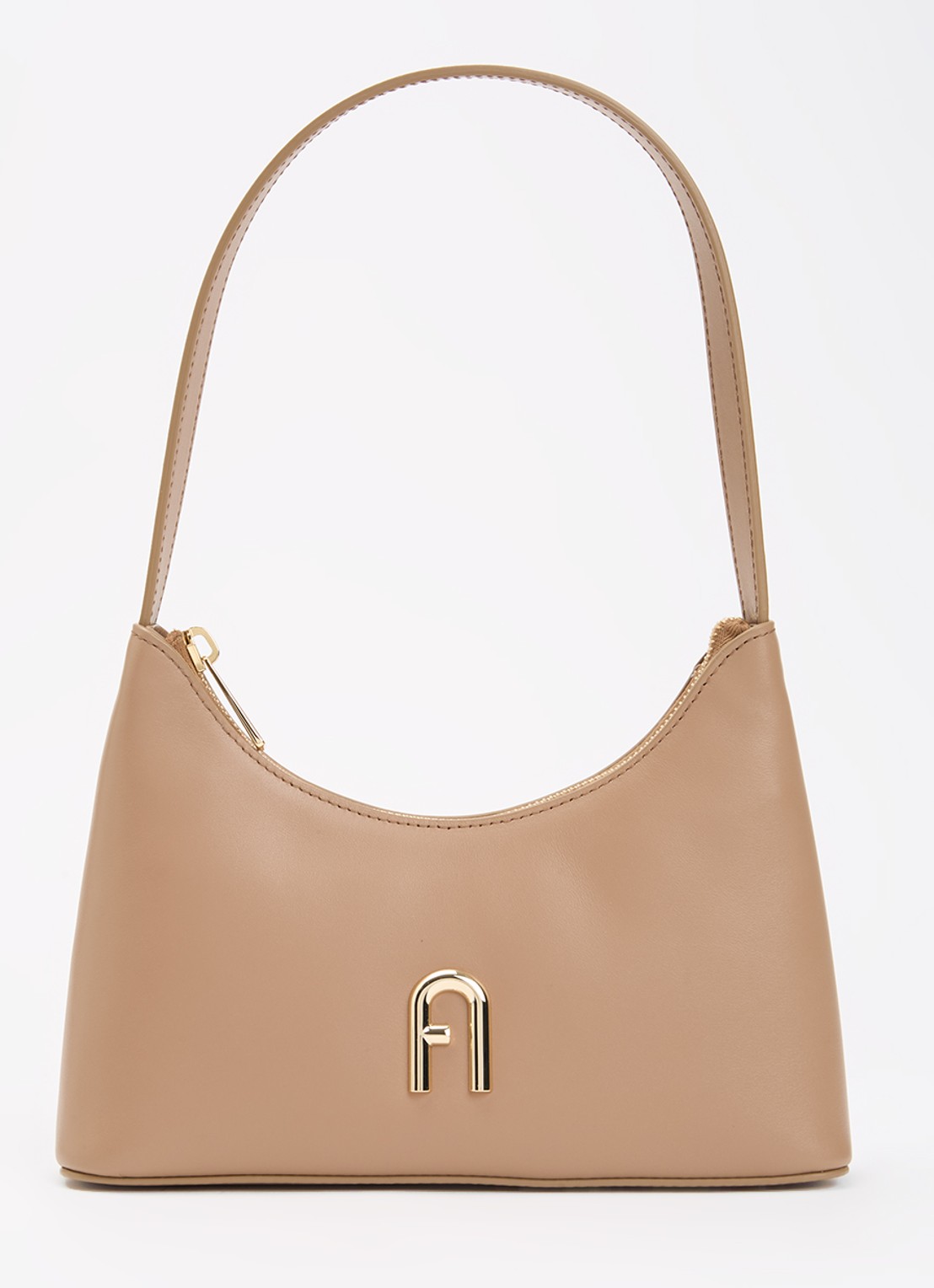 FURLA Diamante Mini schoudertas van leer - voorkant donkerbeige