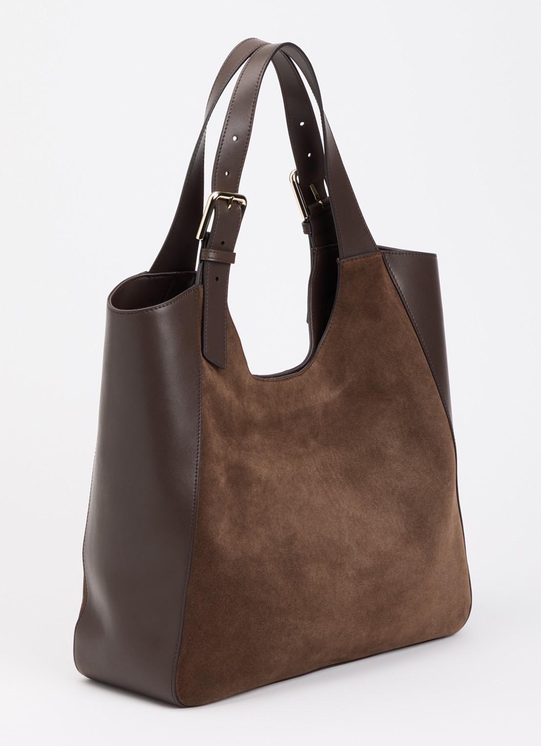 FURLA Dora L schoudertas van suède met kalfsleren details - achterkant bruin