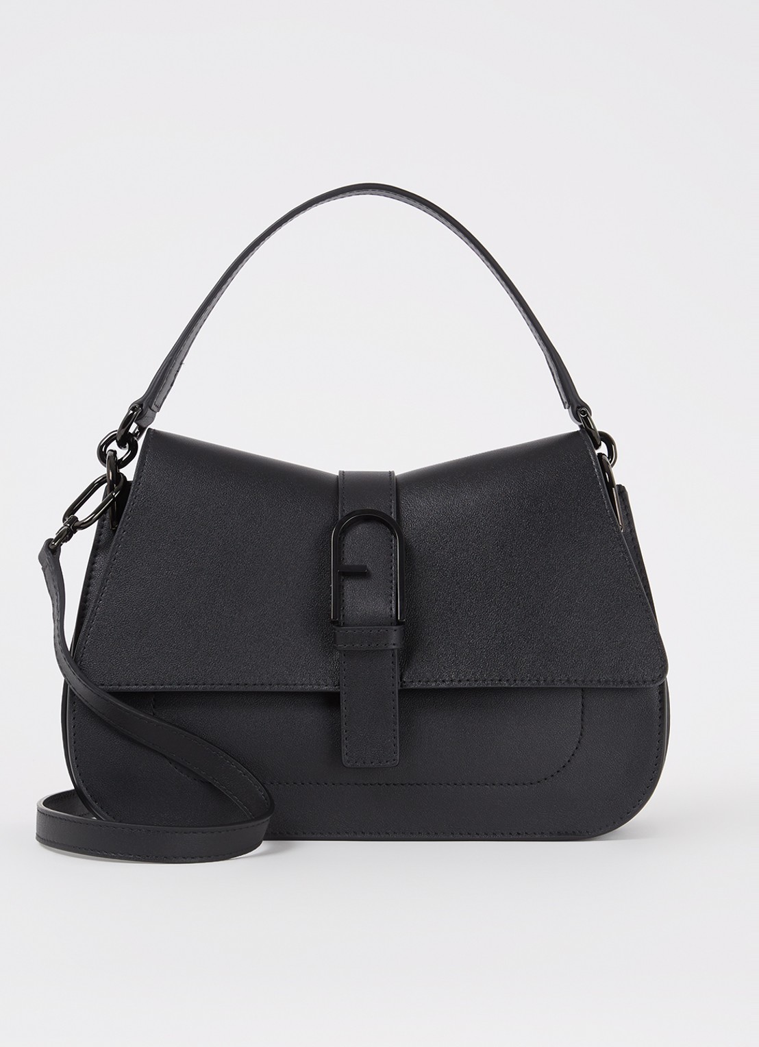 FURLA Flow handtas M van kalfsleer - voorkant 2 zwart