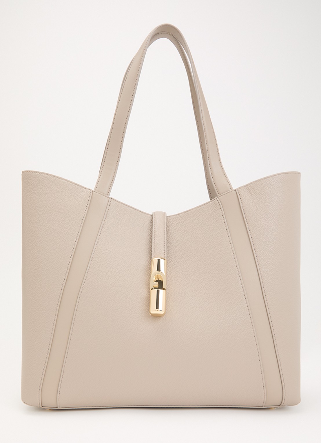 FURLA Goccia L schoudertas van kalfsleer met logo - voorkant 5 naturel