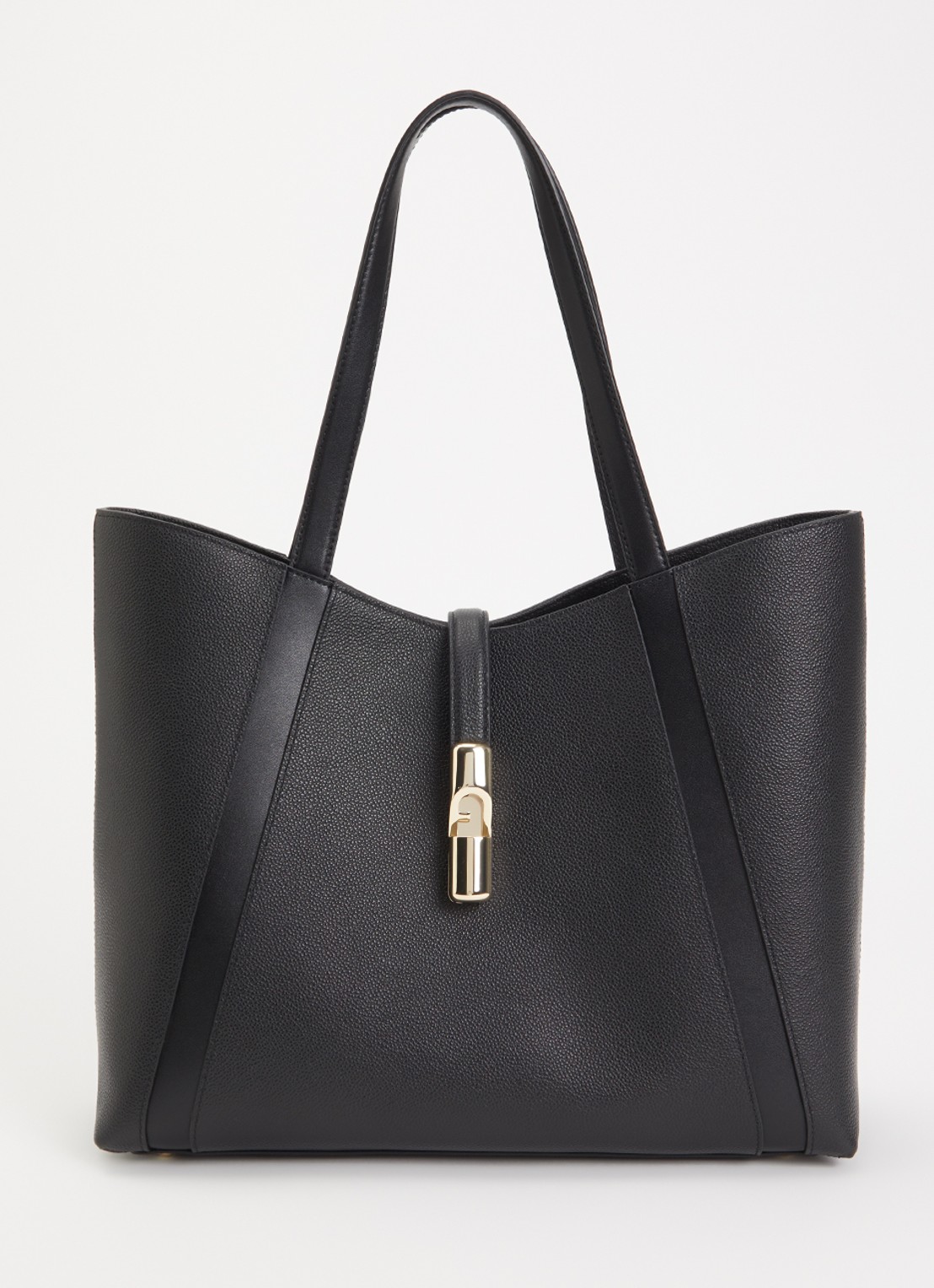 FURLA Goccia L schoudertas van kalfsleer met logo - voorkant 2 zwart
