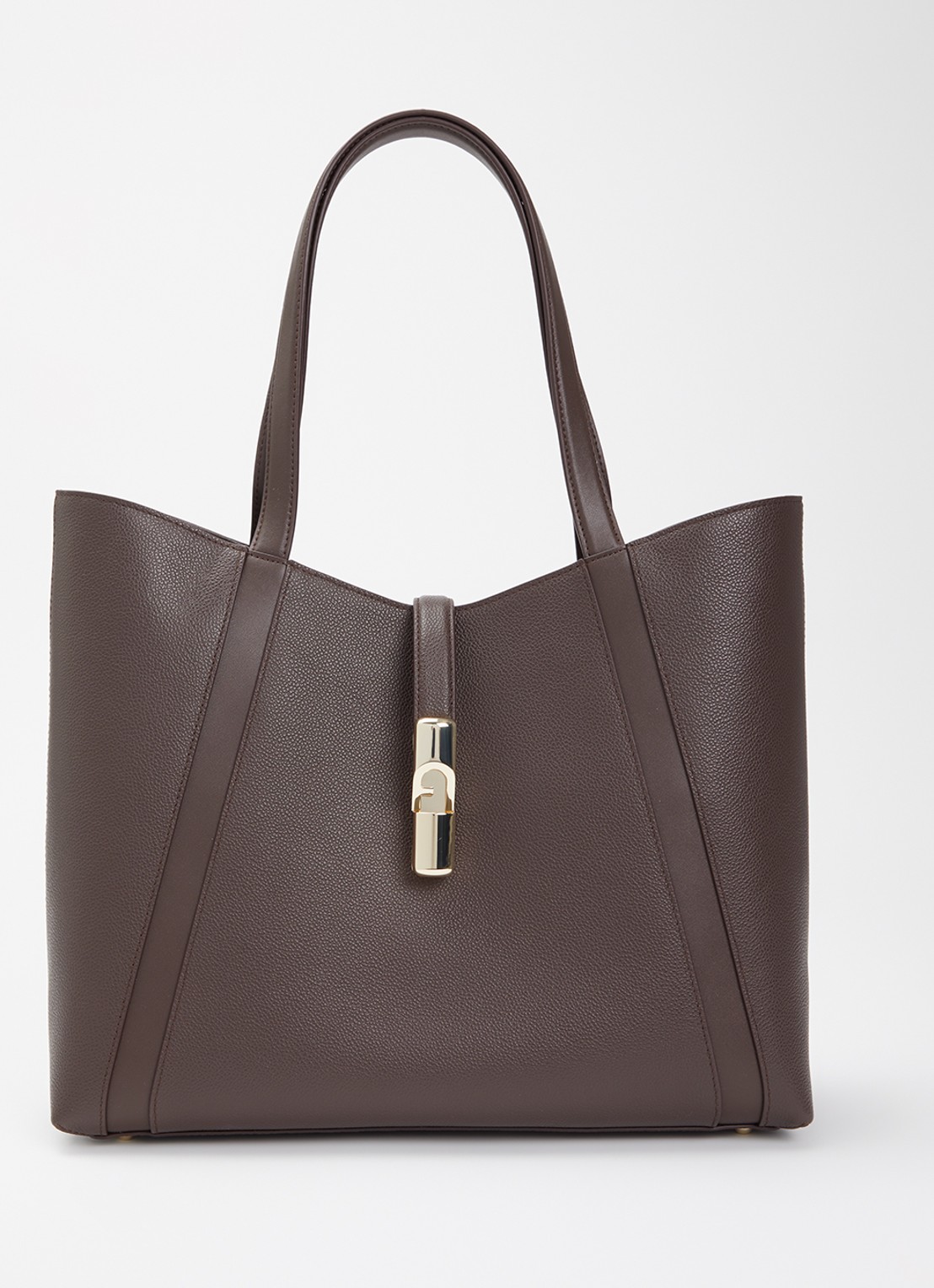FURLA Goccia L schoudertas van kalfsleer met logo - voorkant donkerbruin