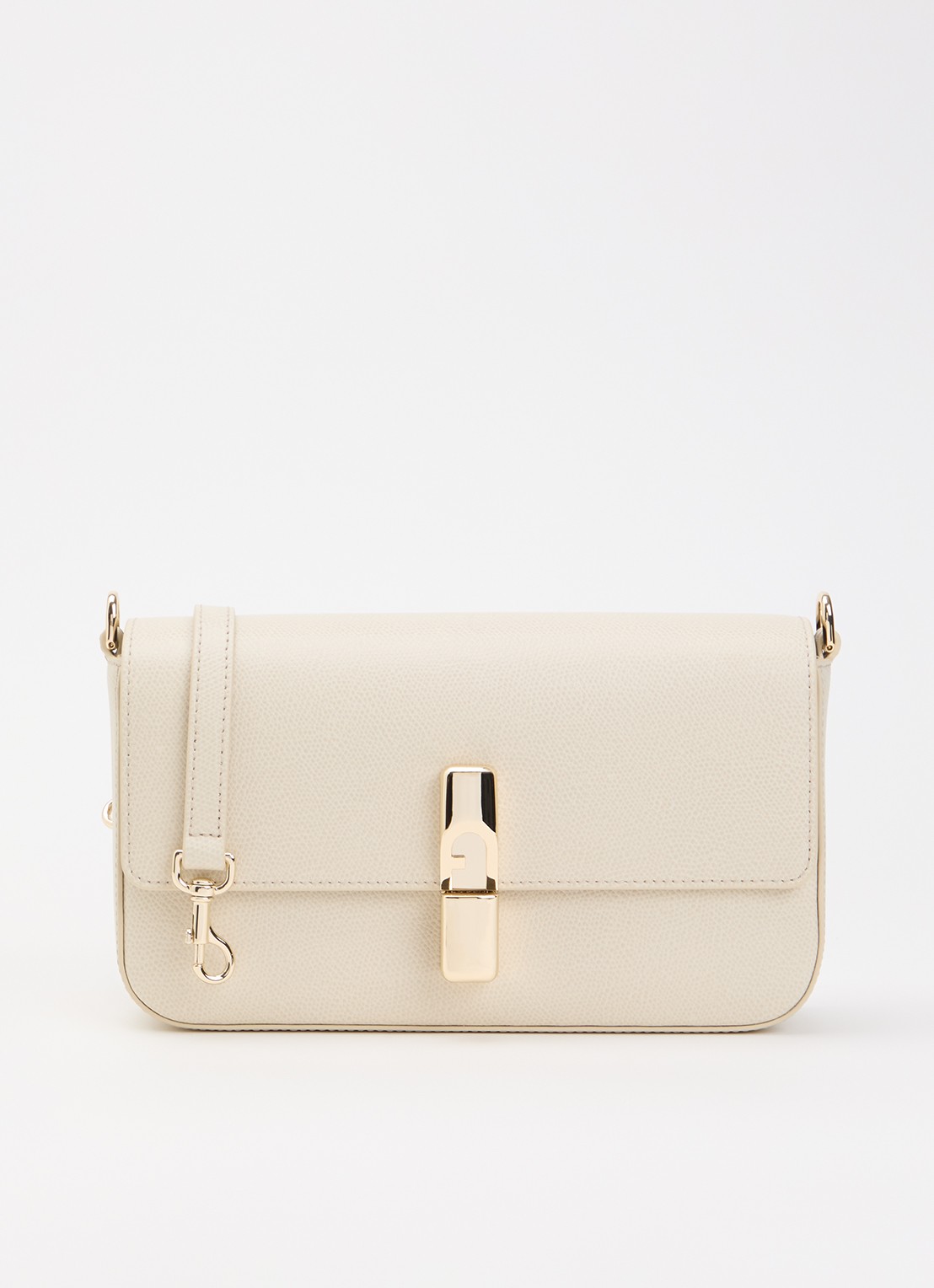 FURLA Iride S crossbodytas van leer met afneembare schouderriem - voorkant beige