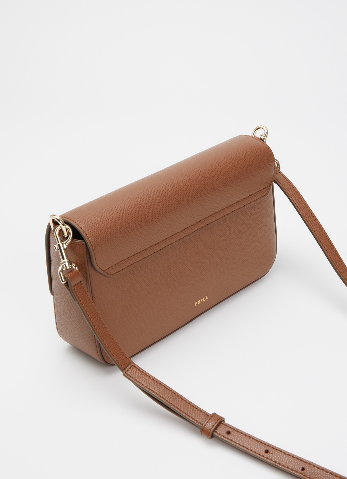 FURLA Iride S crossbodytas van leer met afneembare schouderriem - achterkant cognac