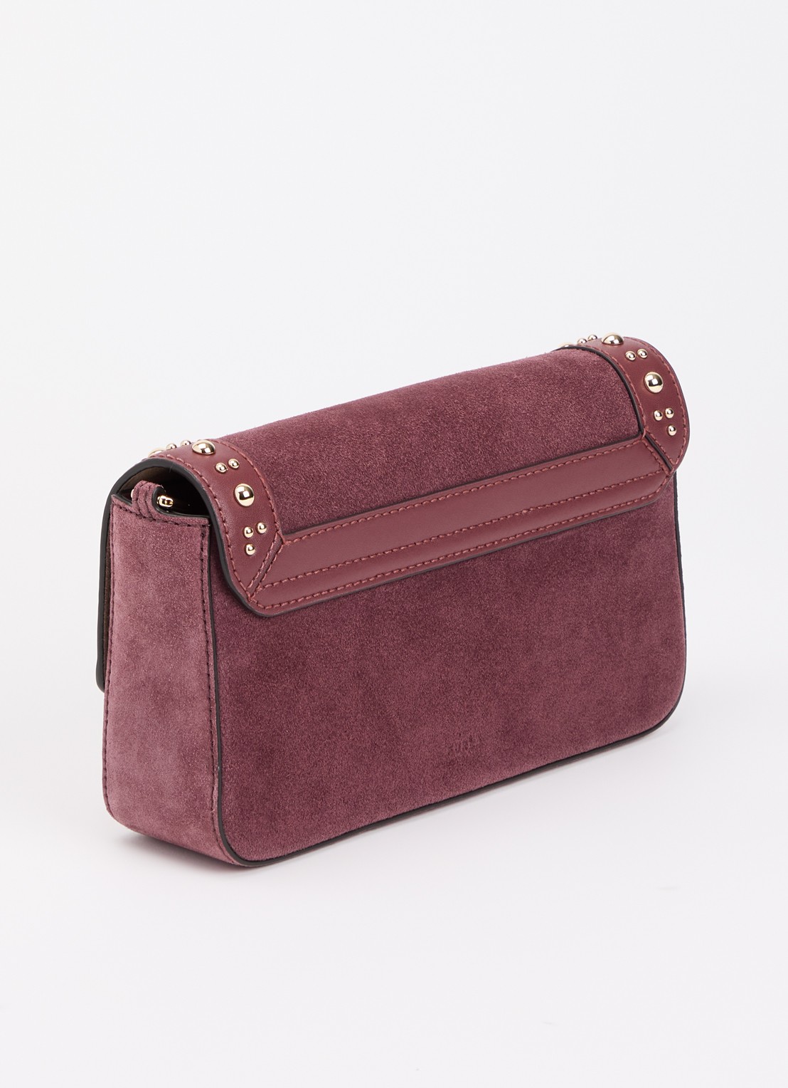 FURLA Iride S crossbodytas van suède met studs en afneembare schouderriem - achterkant 4 cranberryrood