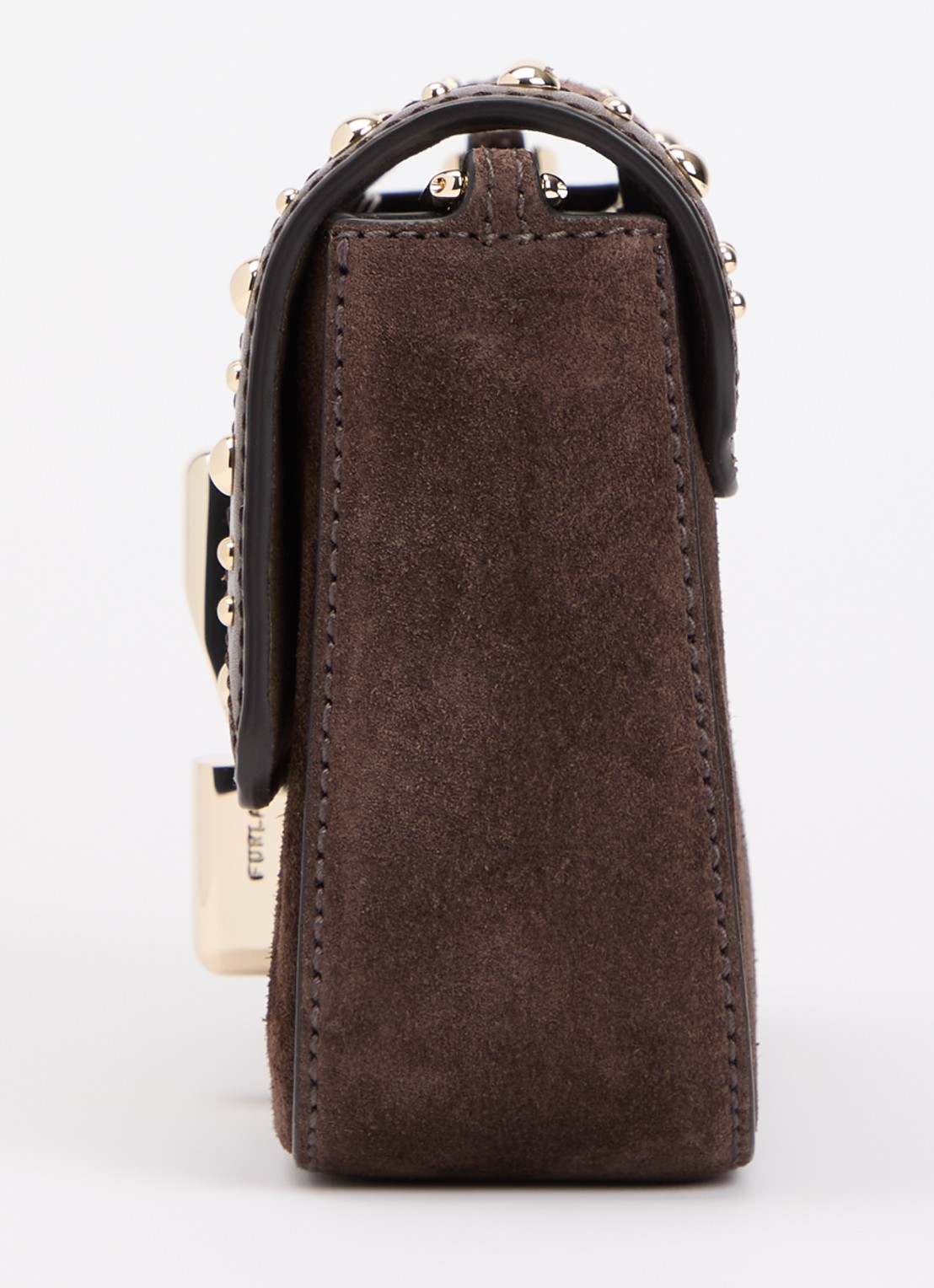 FURLA Iride S crossbodytas van suède met studs en afneembare schouderriem - detail 3 bruin
