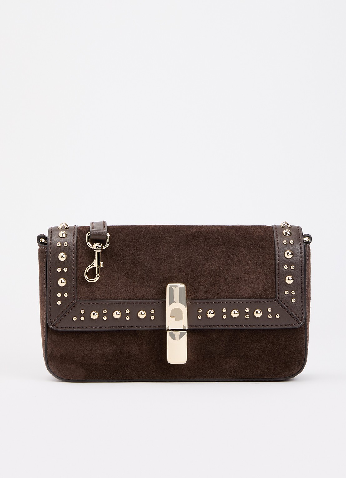 FURLA Iride S crossbodytas van suède met studs en afneembare schouderriem - voorkant bruin