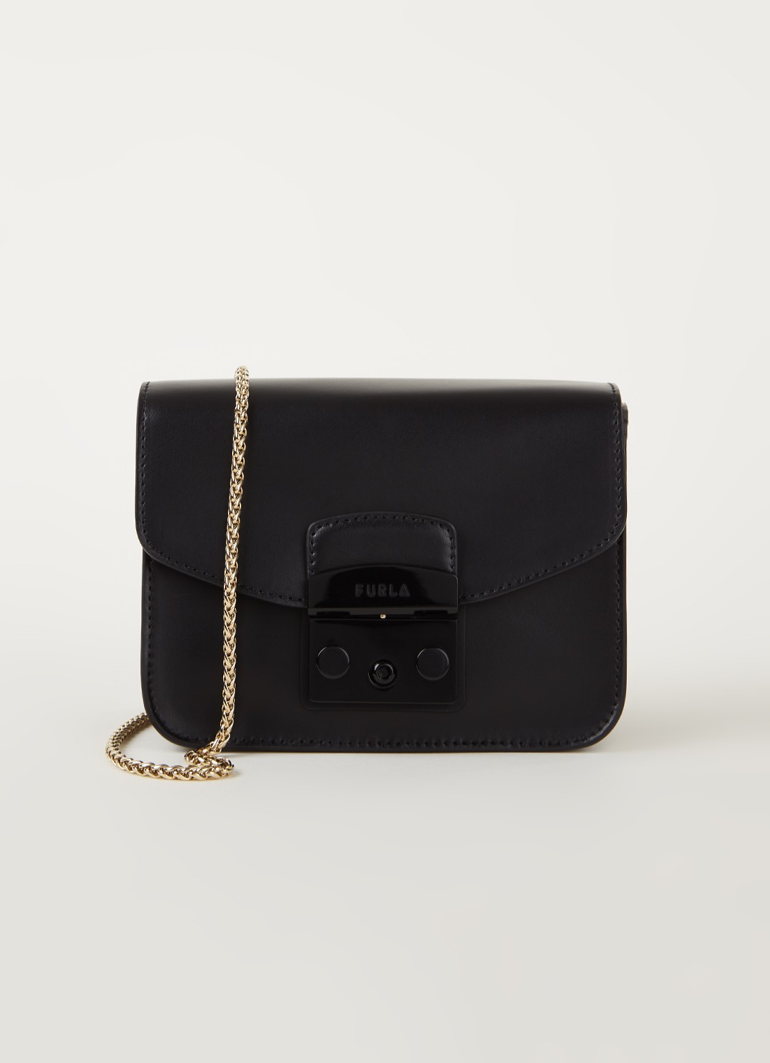 FURLA Metropolis Mini crossbodytas van leer - voorkant zwart