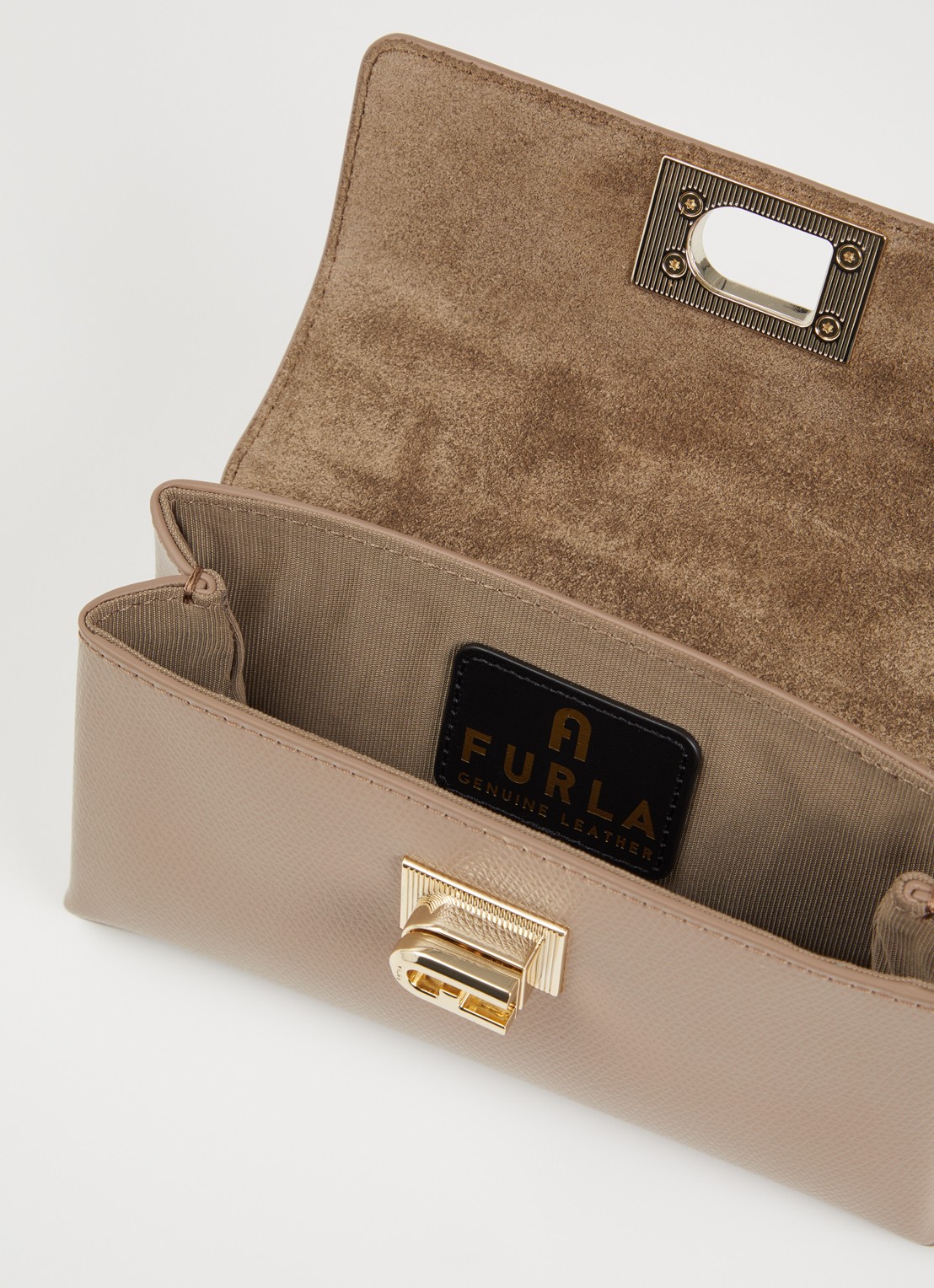 FURLA Mini handtas van leer met afneembare schouderriem - detail donkerbeige