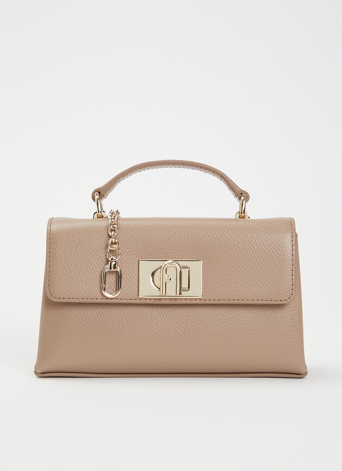 FURLA Mini handtas van leer met afneembare schouderriem - voorkant 4 donkerbeige
