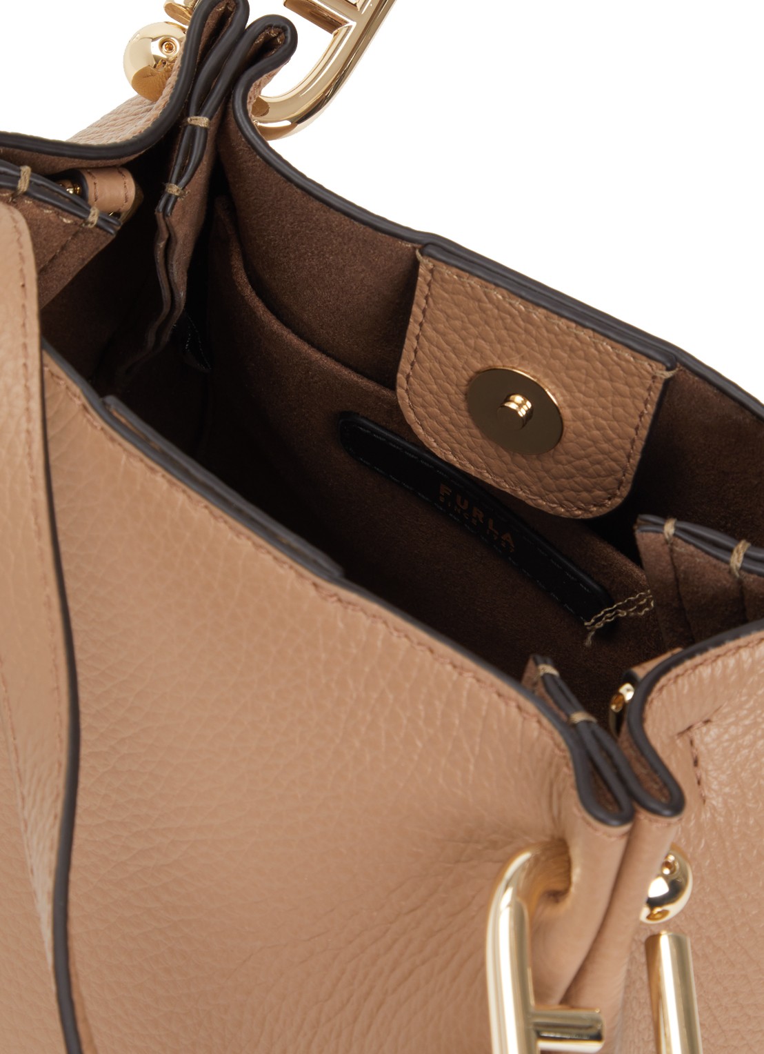 FURLA Nuvola Mini handtas van leer - detail donkerbeige