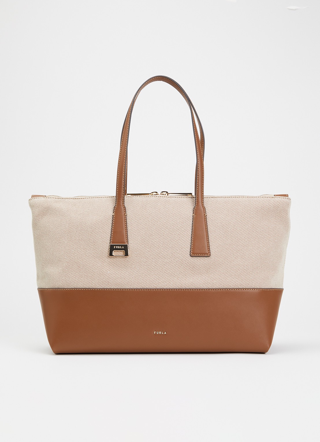 FURLA Olivia L schoudertas met details van leer - voorkant 2 cognac