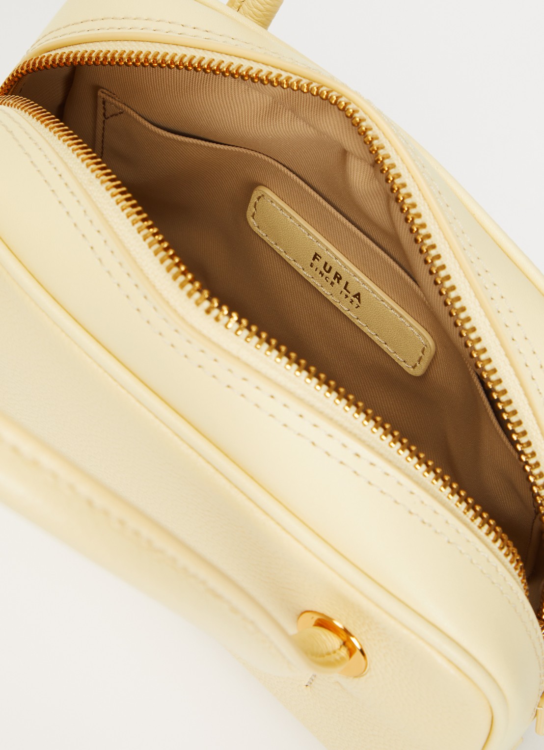 FURLA Poppy Mini handtas van leer - detail 3 lichtgeel