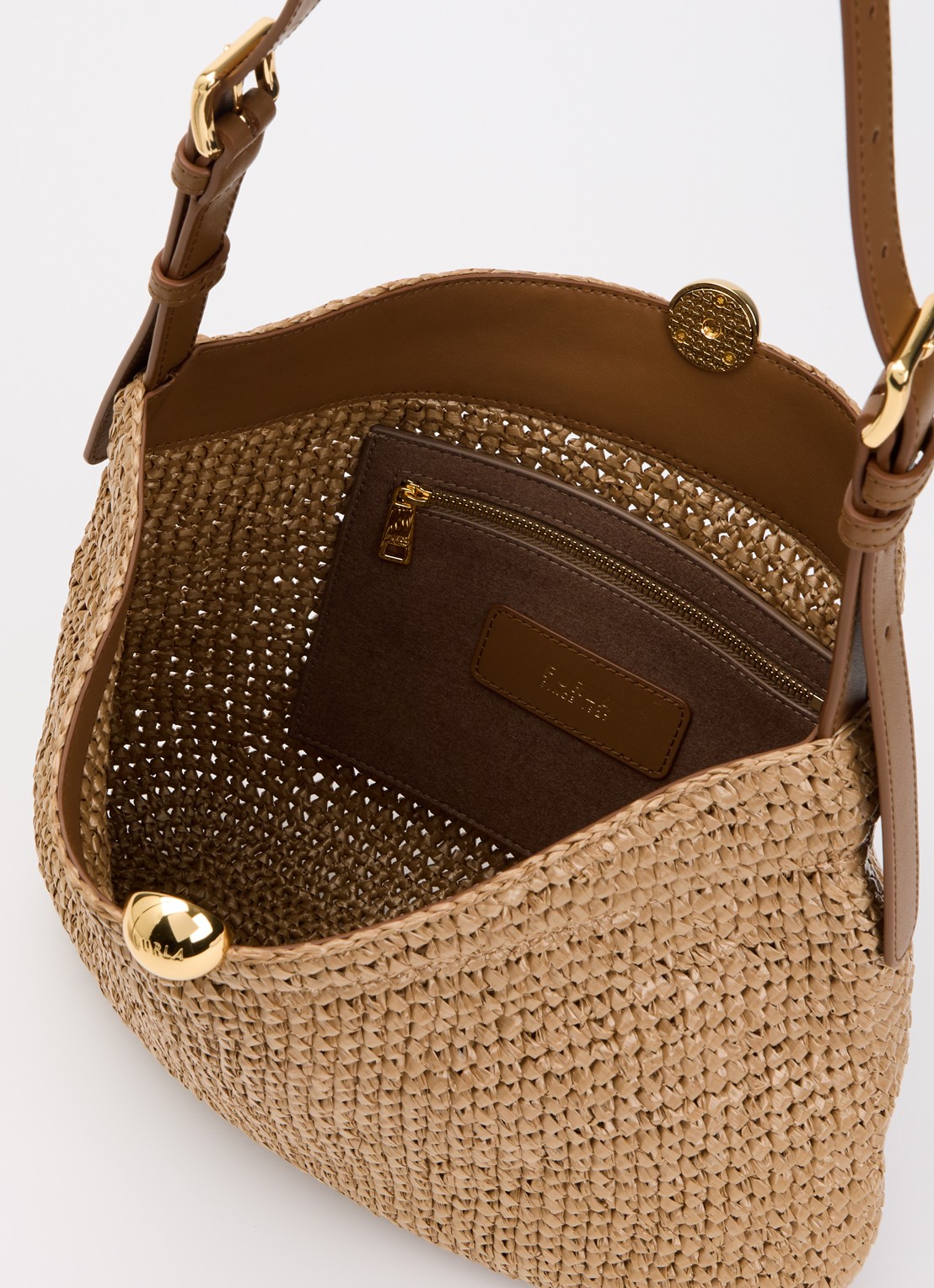 FURLA Sfera L schoudertas met gevlochten details en verstelbare schouderriem - detail 3 donkerbeige