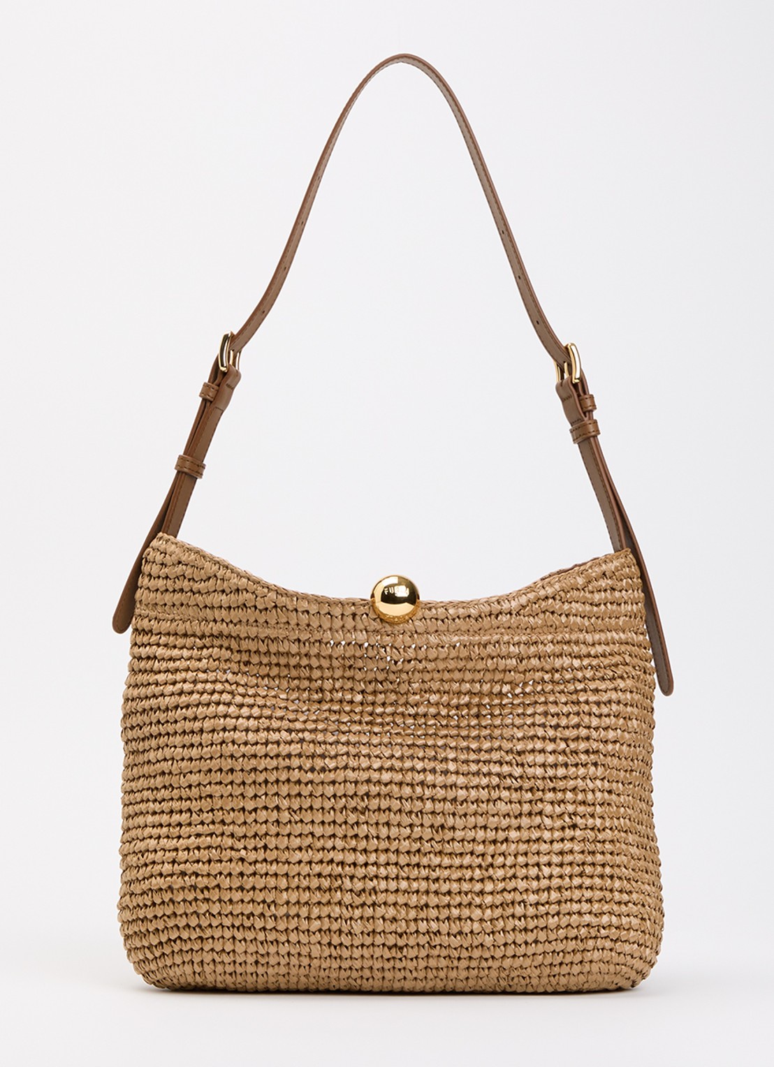 FURLA Sfera L schoudertas met gevlochten details en verstelbare schouderriem - voorkant donkerbeige