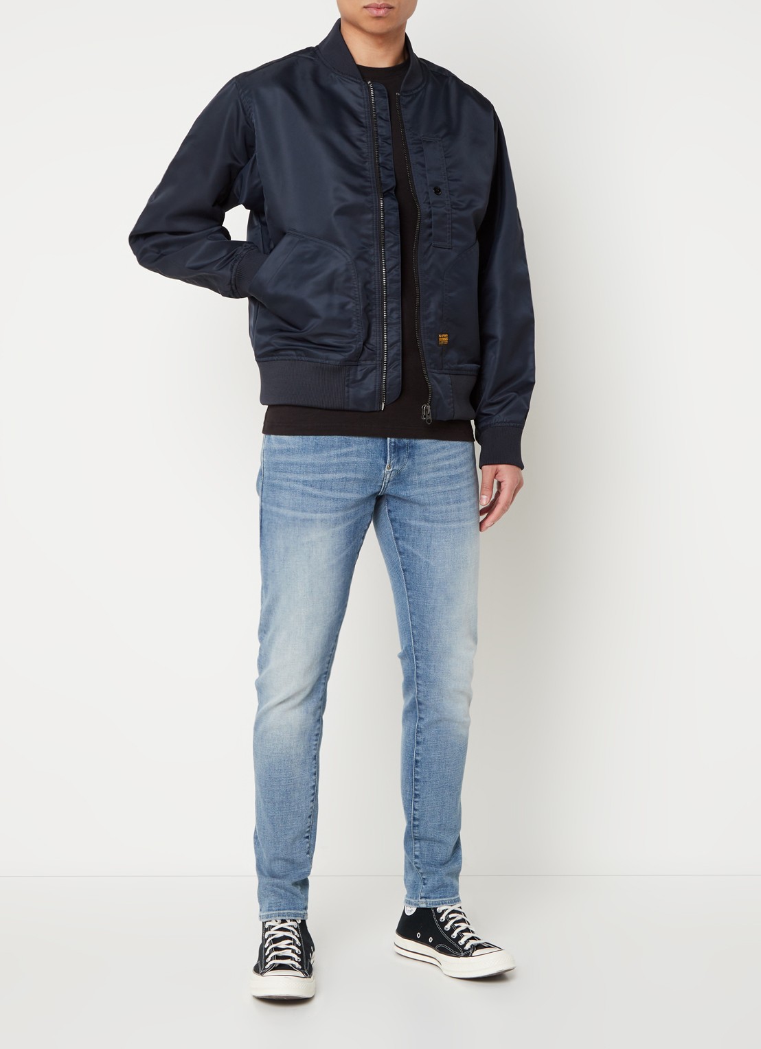 G-Star RAW Bomberjack met steekzakken en logo - voorkant 3 blauw