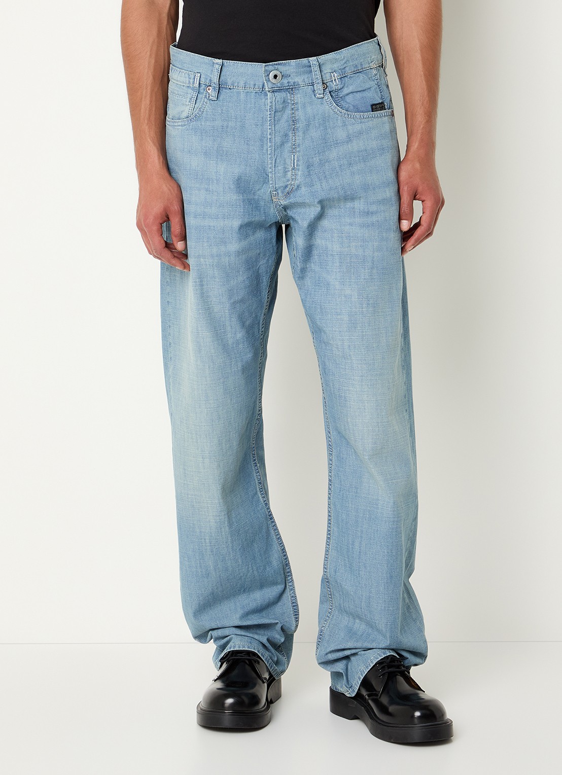 G-Star RAW Deeggie straight leg jeans met lichte wassing - detail indigo